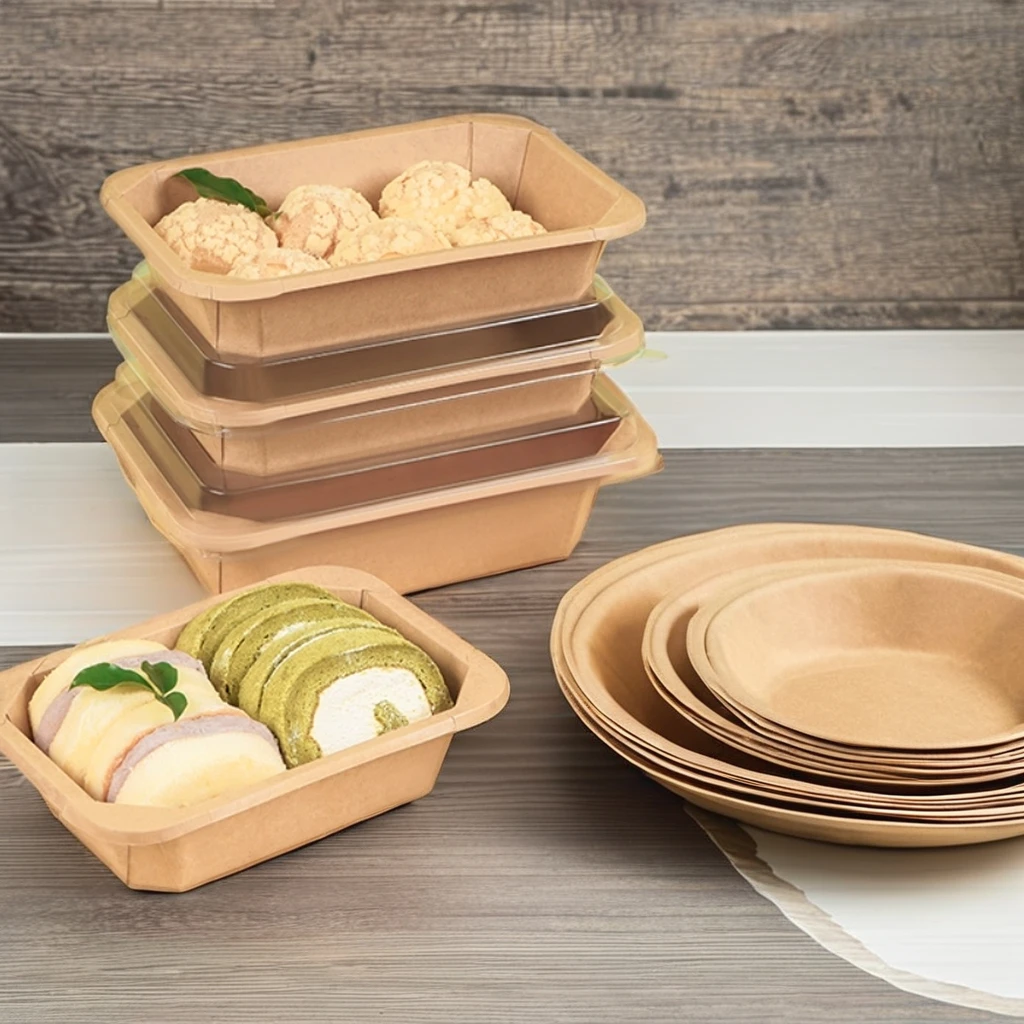 Ebelee 500 700 1000 мл одноразовая прямоугольная бумажная коробка для упаковки пищевых продуктов на заказ контейнер печати квадратная восьмиугольная чаша с крышкой
