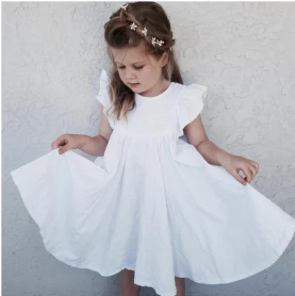 
summer baby solid color cotton and linen girls dresses girls adorable causal fly sleeve dress baby clothes 