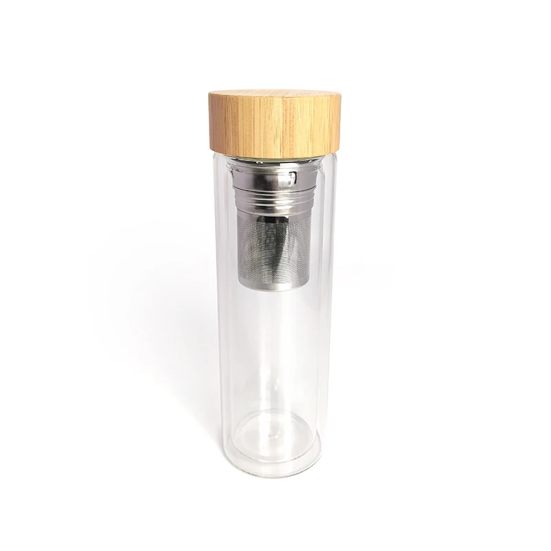 450ml Glass Tea Cup Tumbler Lid Wholesale Straight Tumbler with Tea Strainer and Bamboo Tea Mugs Creative White Box 100 Pcs