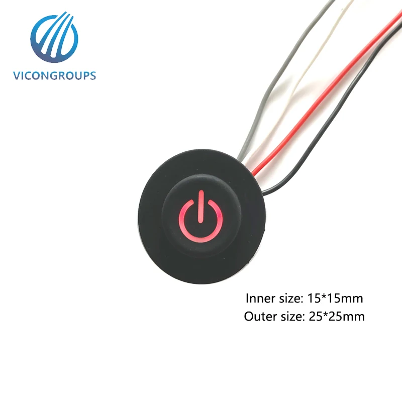 Illuminated push button switch with cable Illuminated symbol customized with cable