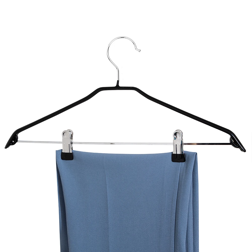 Wholesale Quality PVC Rubber Coated Metal Clothes Pants Hangers With Clips
