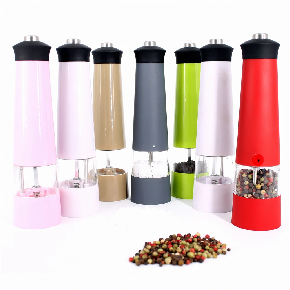 oukai electric salt pepper grinder with ceramic core in tower shape colorful body