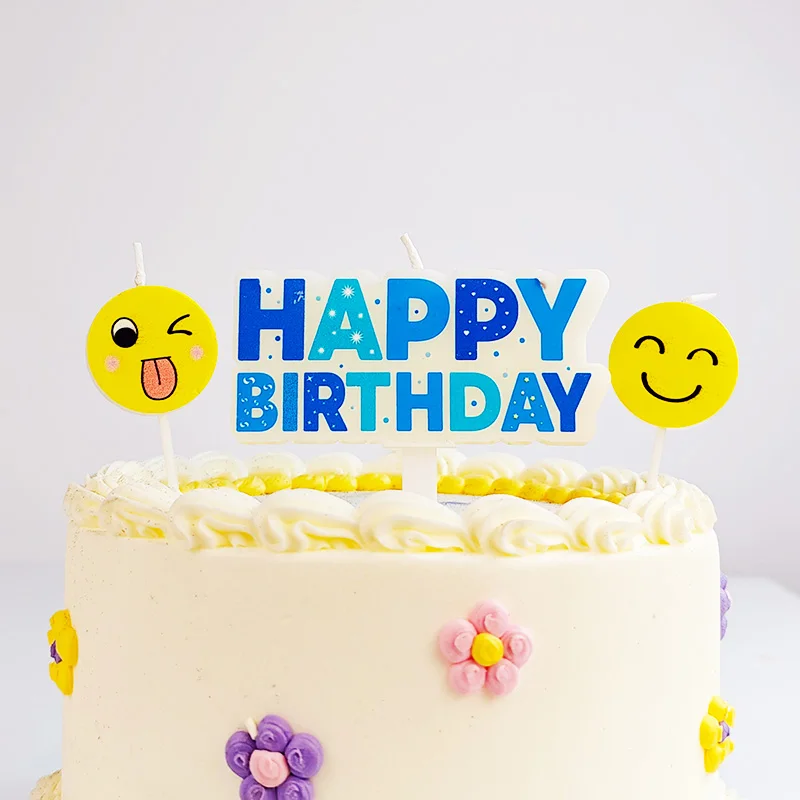 4 baked cartoon cake candles White Yellow cute smiley face candles party birthday cake decoration plug-in