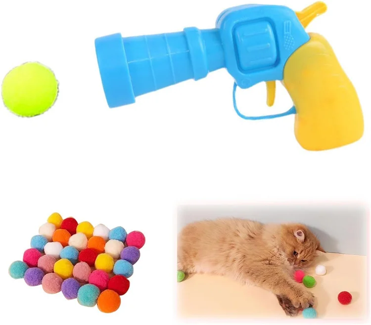 Wholesale Cat Plush Ball Launcher With Plush Ball Set Indoor Cat Toy Self-amusement Toy Gun Cat Interactive Pet Toy