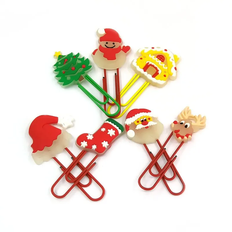 New fluorescent cartoon Christmas PVC paper clip bookmark color cute creative paper clip stationery supplies wholesale