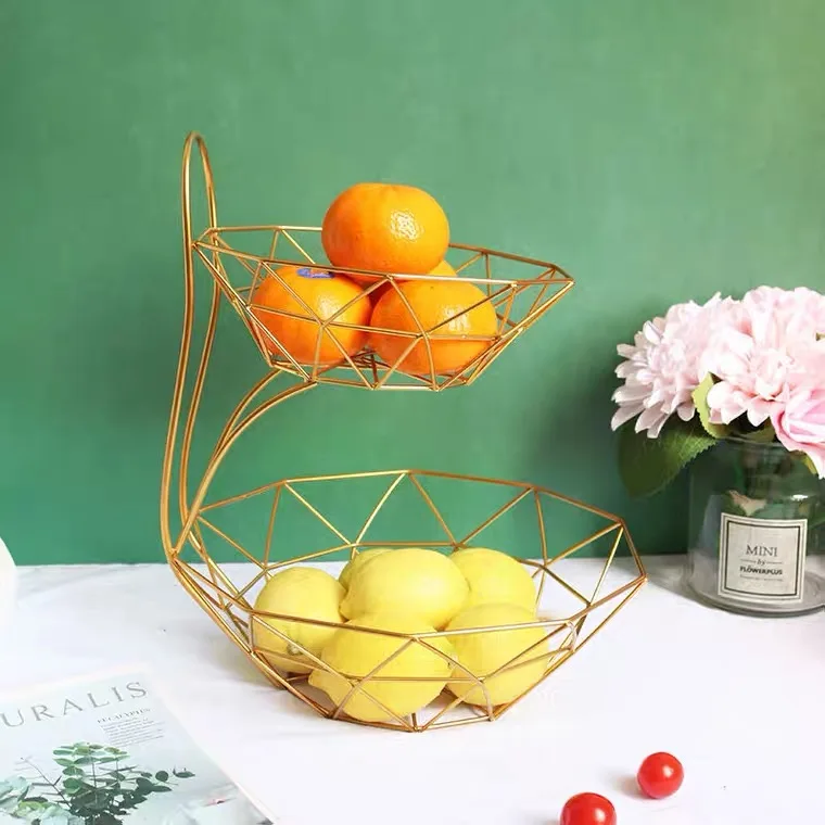 2 Tier Fruit Basket for Kitchen High Quality Metal Modern Space OEM Customized Steel American Style Time Storage ODM