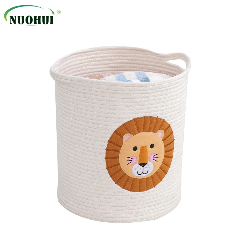 Cute Lion Storage Basket Toys Organizer Woven Rope Laundry Basket Home Decor Storage Bin Collapsible Blanket Basket