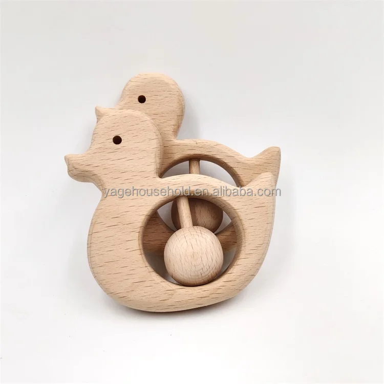 Wooden Baby Animal Duck Teething Toys Natural Wooden Baby Rattles Different Wooden Teething Rattle Baby Toys