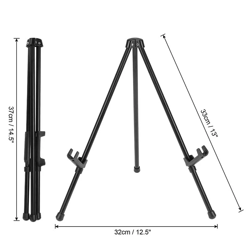 LISI 14in Black Aluminum Table Top Easel Stand Small Portable Tripod For Signs Poster Art Painting