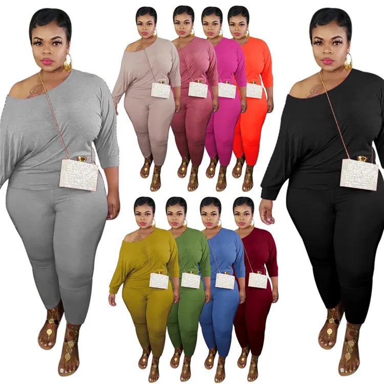 
LF-561 Plus Size Womens Clothing 2021 Long Sleeve Womens 2 Piece Outfits Clothing Summer Sexy Pants Plus Size Two Piece Set 