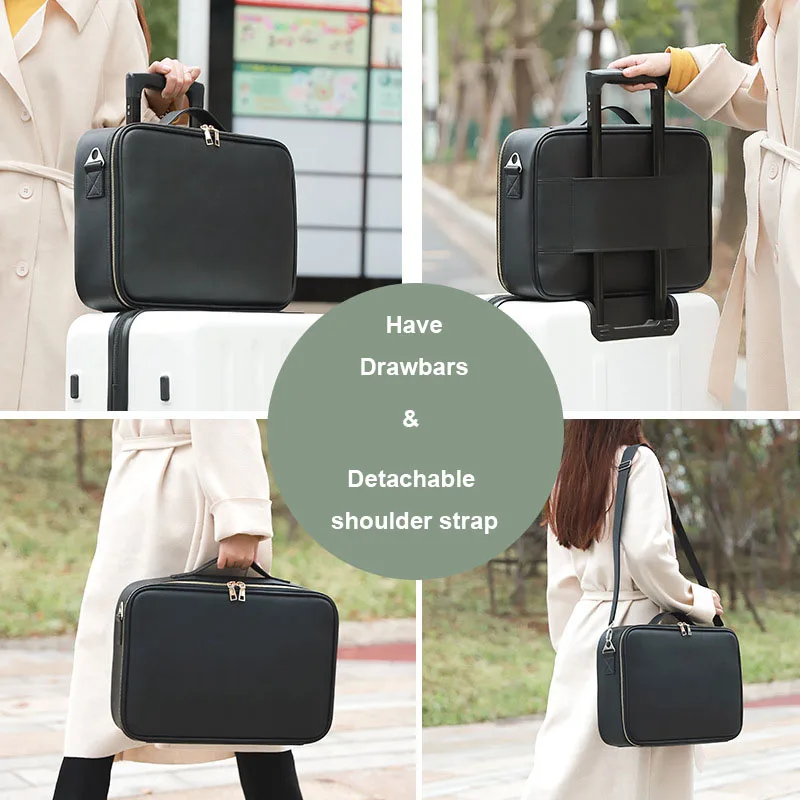 
Travel Makeup Train Case Makeup Cosmetic Case Organizer Portable Artist Storage Bag with Adjustable Dividers for Cosmetics 