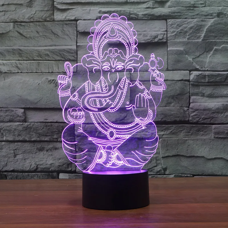 3D LED India Lord Elephant Night Light Visual 7 Colors Ganesha Table Desk Lamp Birthday New Year Xmas Kids Sleep Lighting Gifts