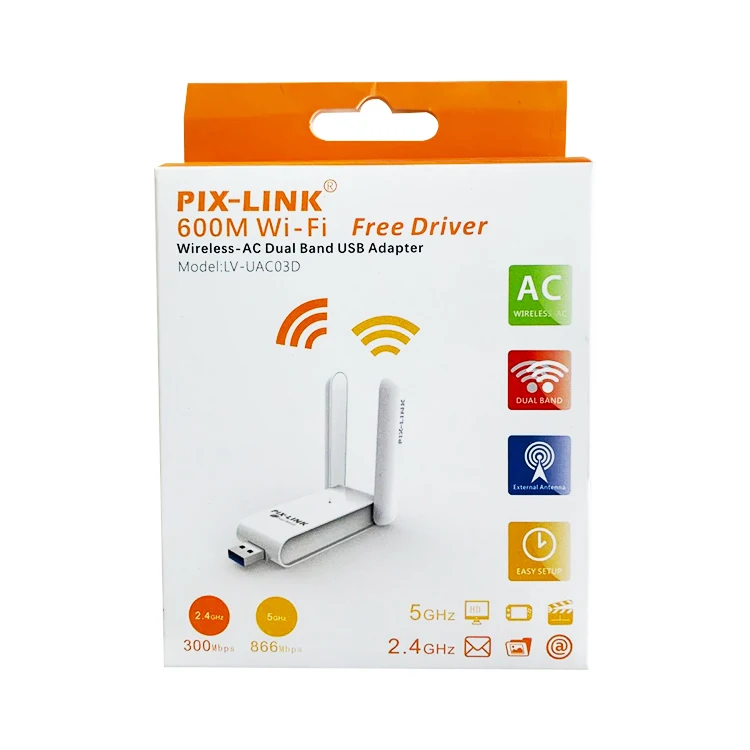  PIX-LINK высокомощный 600 Мбит/с Бесплатный драйвер Android Usb Wi-Fi-ключ карта Wi-Fi беспроводной сетевой адаптер Белый компьютер OEM