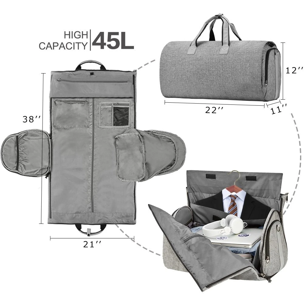 2 in 1 Hanging Suitcase Suit Travel Bags Convertible Garment Bag with Shoulder Strap Carry on Garment Duffel Bag