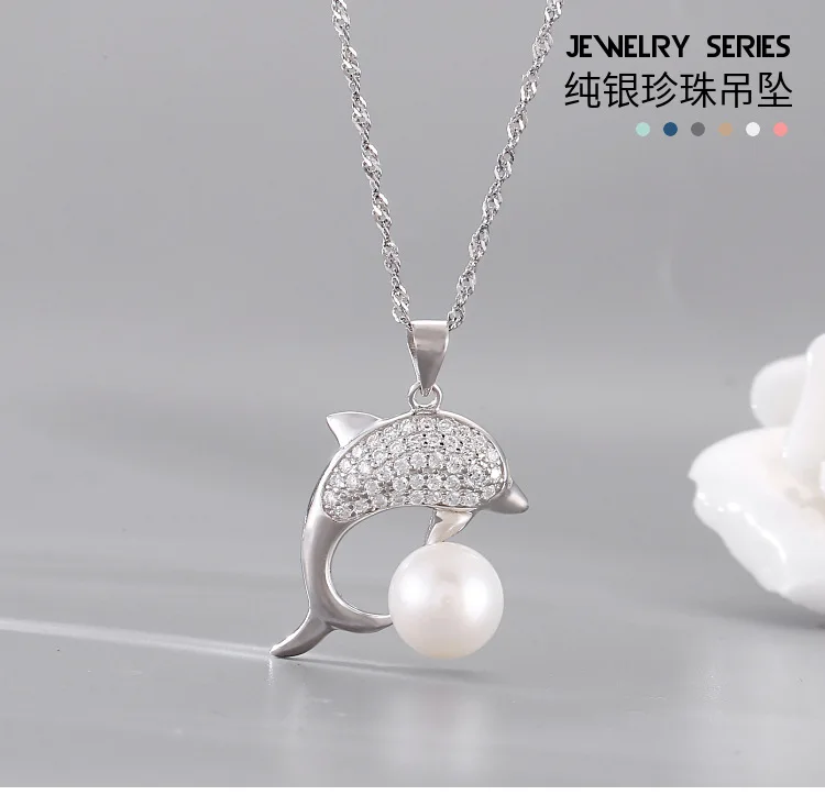 PUSHI Fashion dolphins silver necklace 925 sterling pearl chain necklace new necklace design for women for sale
