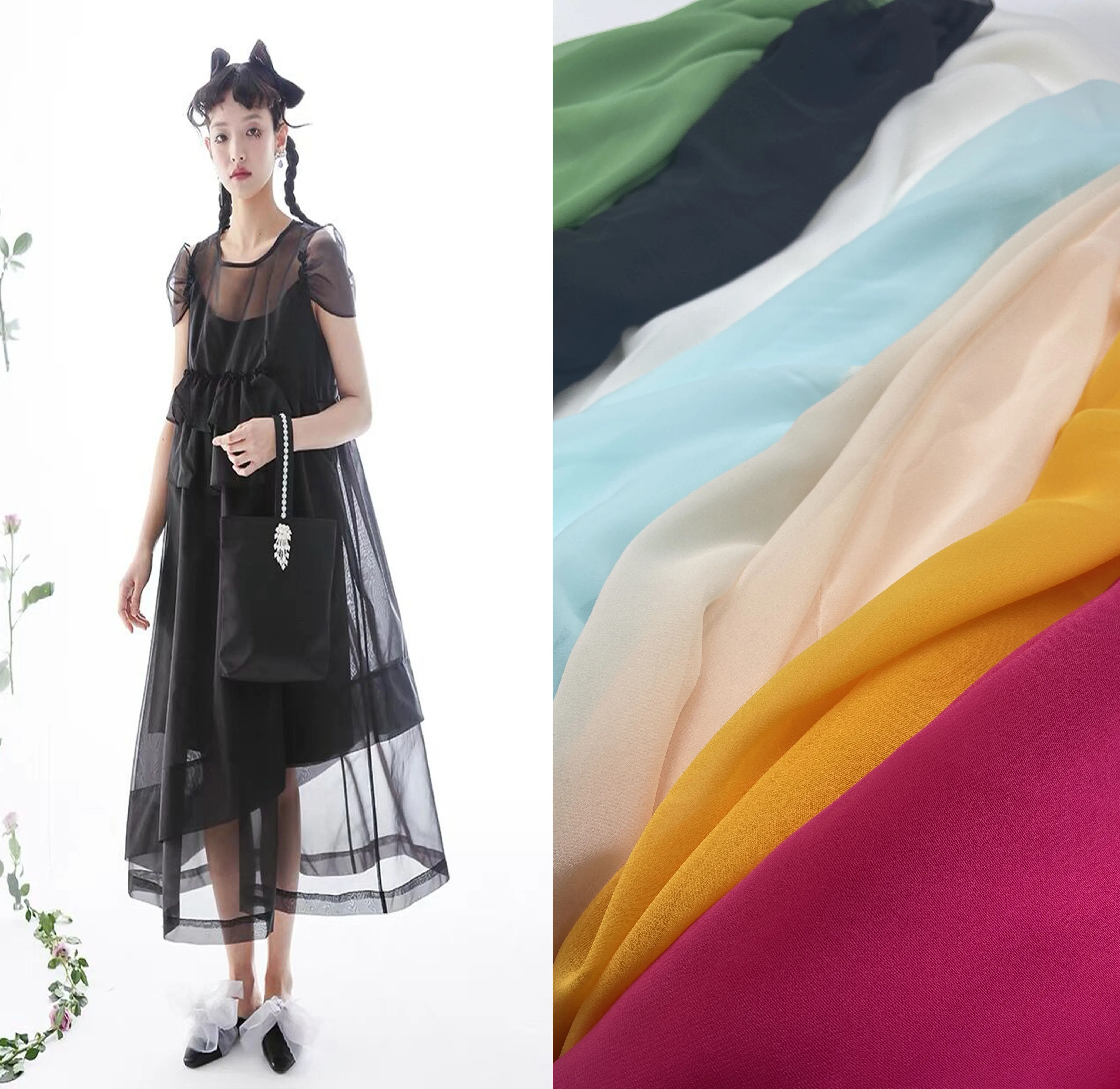 Wholesale natural silk georgette fabric custom dye crepe chiffon fabric for dress in ombre color gradient colors