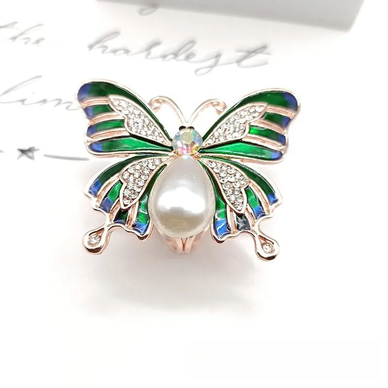 All-match Elegant Clothing DIY Decoration Rhinestones Butterfly Three-ring Silk Scarf Buckle Rings for Ladies