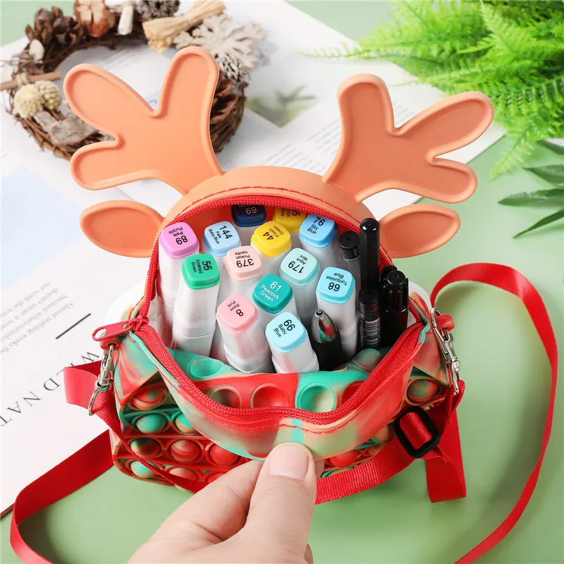 Carton Cute Push Popping Bubble Fidget Sensory Toy Stress Reliever Crossbody Pop Bag Purse for Girls Women Popis Fidget Bags