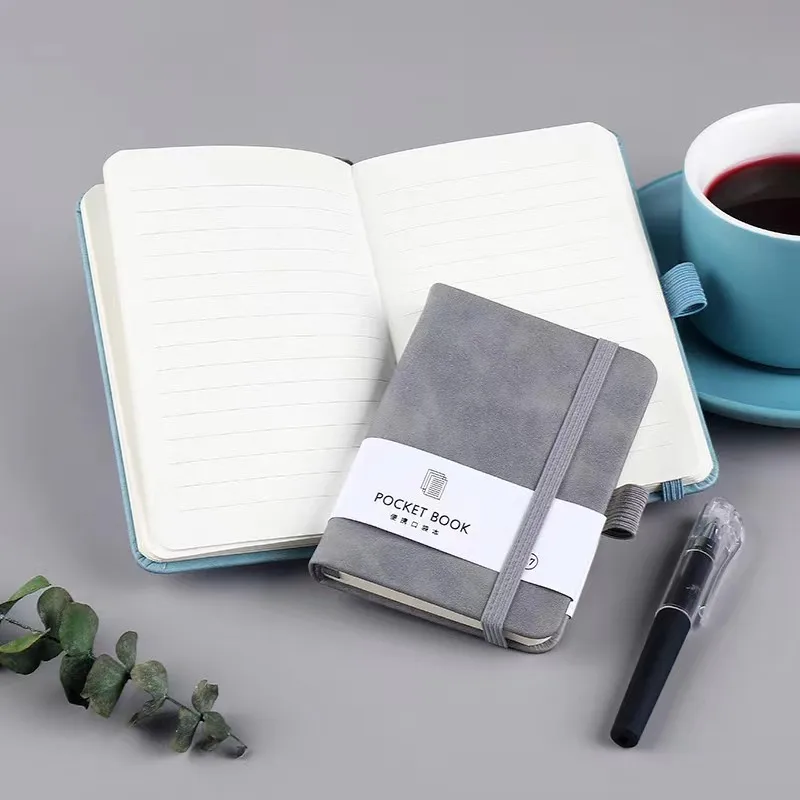 A7 A6 Small Portable Notebook Black Leather Cover NoteBook With Pen Holder