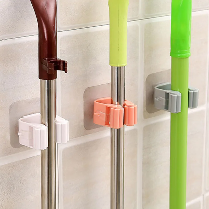 Mop Rack Wall Mounted Mop Holder Bathroom Holder Hanger Shelf Organizer Hook Household Kitchen Organizer Bathroom Accessories