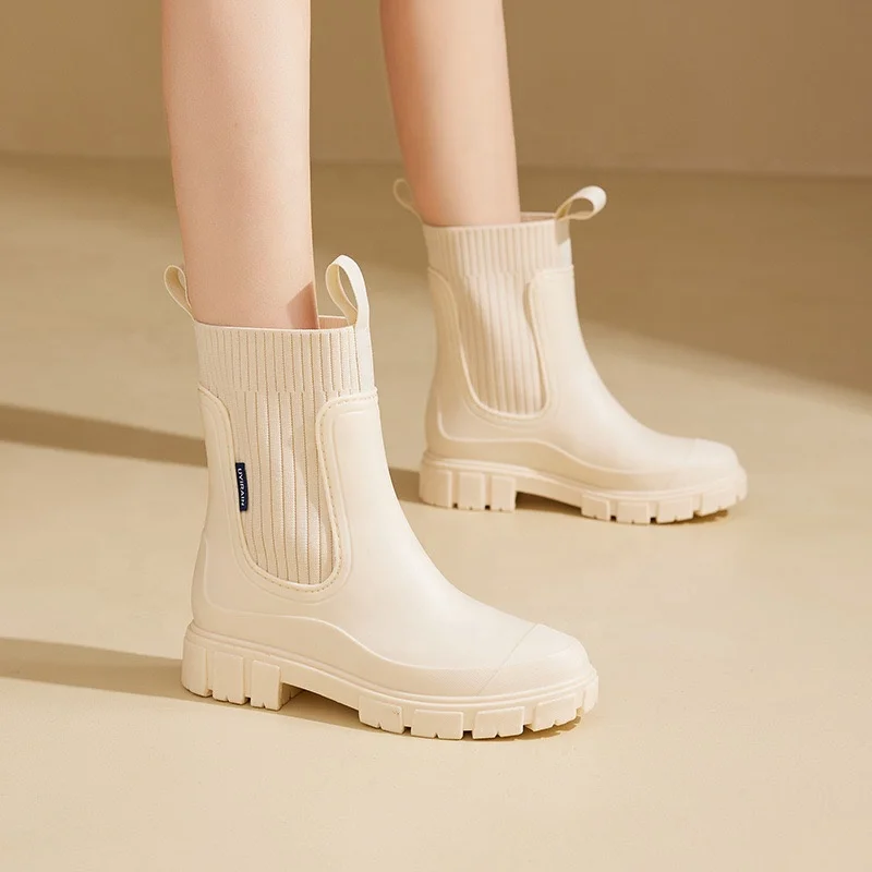 High-End Height Increasing Vogue Korea Style Rain Boot Round Toe City Walk Water Chunky Boots For Women