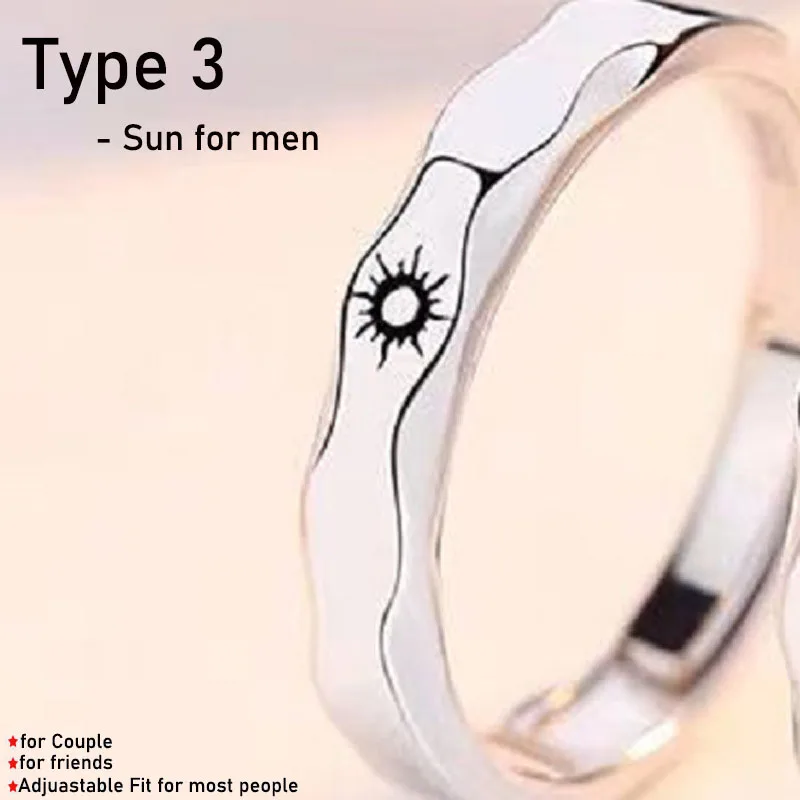 Fashion Dainty Sun Moon Couple Open Adjustable Each Other Lover Couple Rings Wedding Jewelry Ring For Most Women Men
