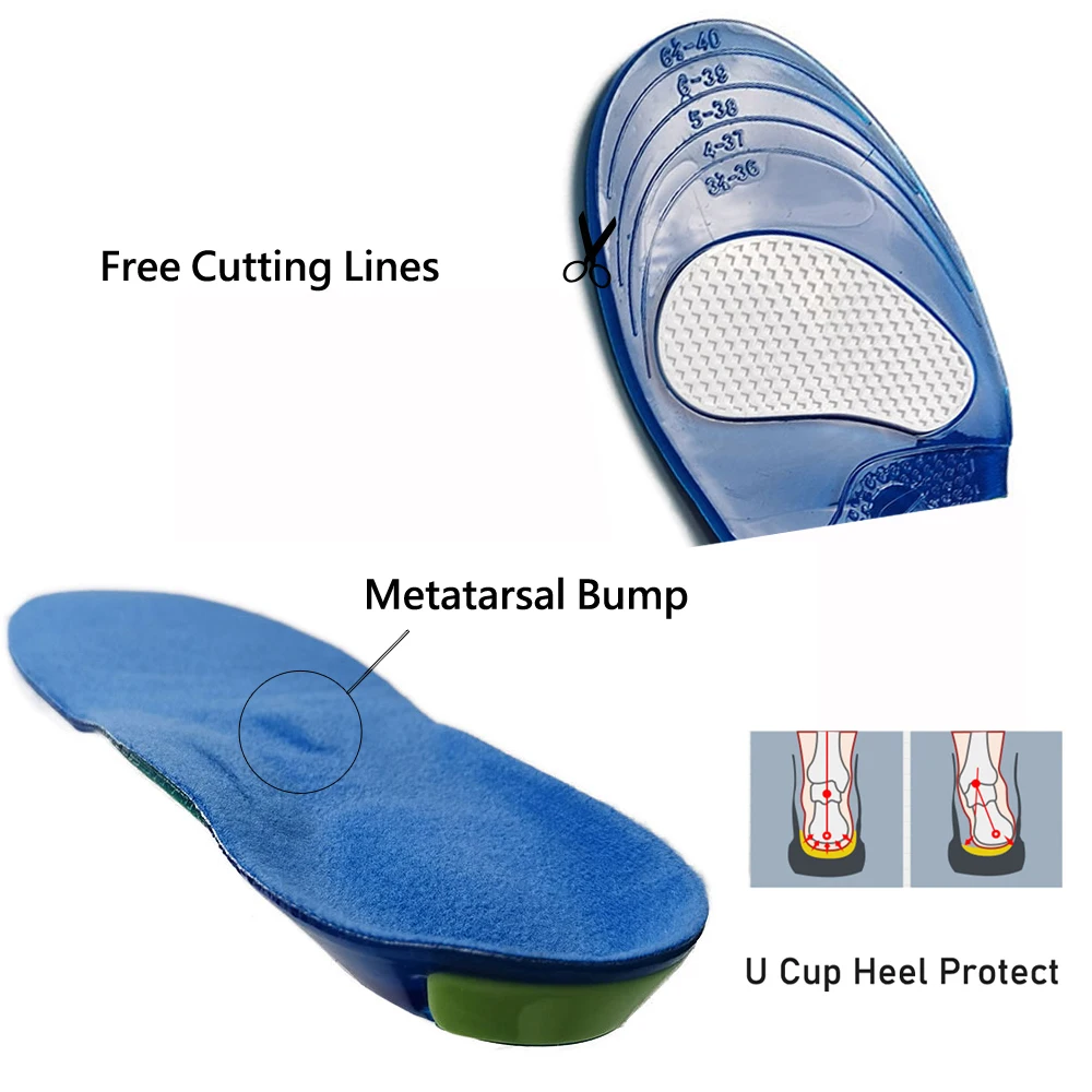 Silicone Gel Insole For Men And Women Basketball Shoe Good Bounce Performance Gel Insoles Tpe Gel Arch Support Comfortable