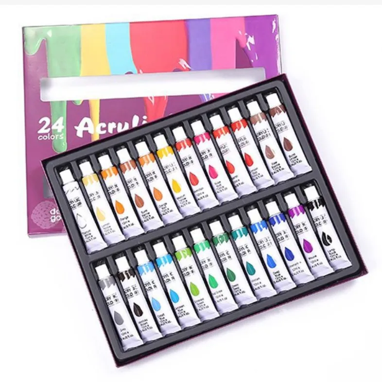 Набор профессиональных художественных материалов, экологически чистый Многоцелевой набор из 24 цветов акриловой краски