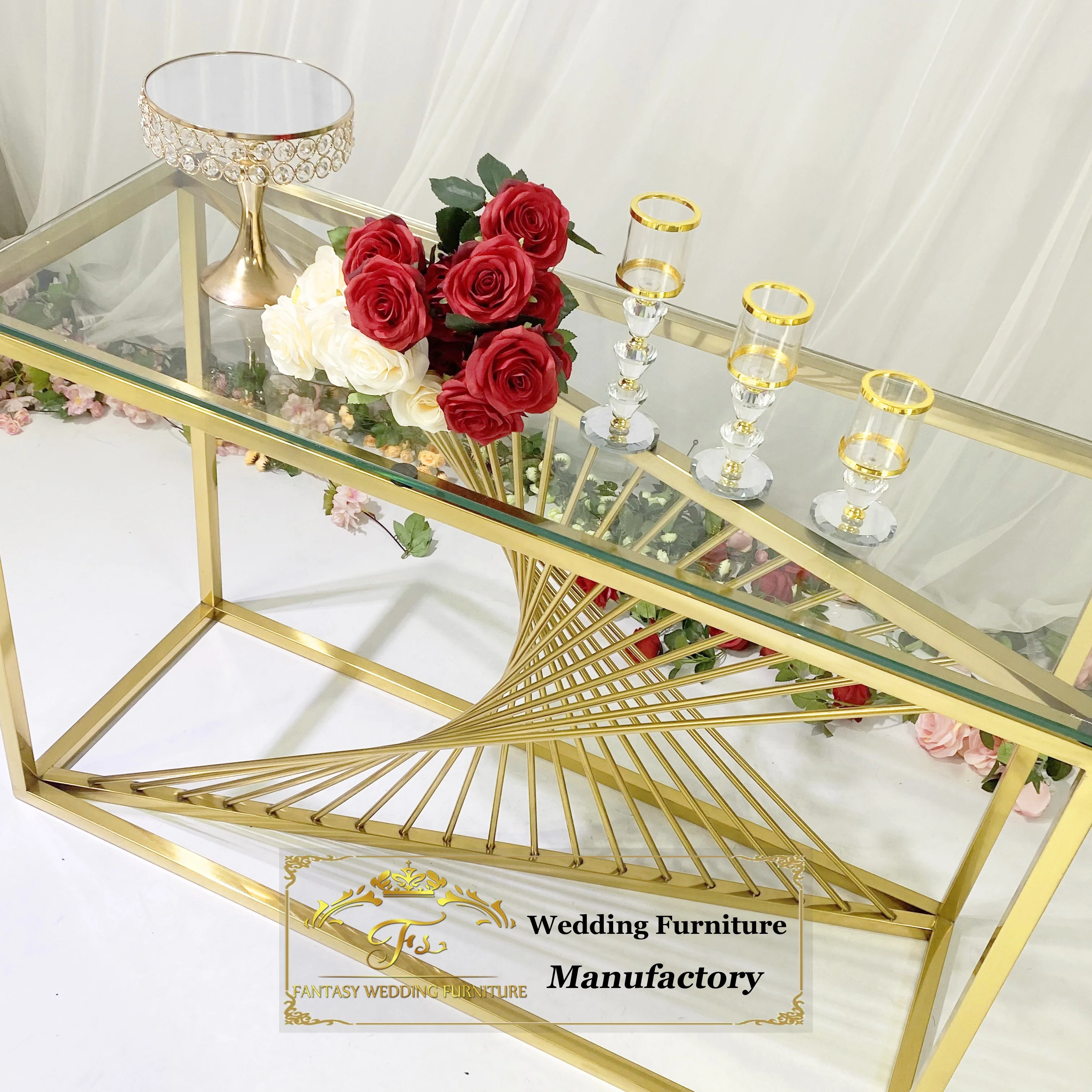 gold stainless steel centre de table for bride and groom