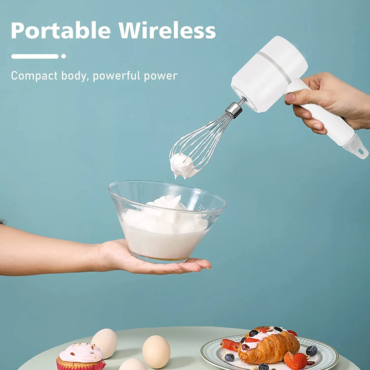 Wireless Electric Hand Mixer 3-Speed USB Rechargeable Hand Blender for Baby Food  Portable Electric Whisk Cordless Mini Handheld
