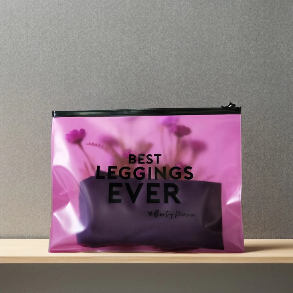 Pink Frosted Zipper Leggings Packaging Bags Horizontal Plastic Bags with Frosted-Zipper for Packed Leggings New Design