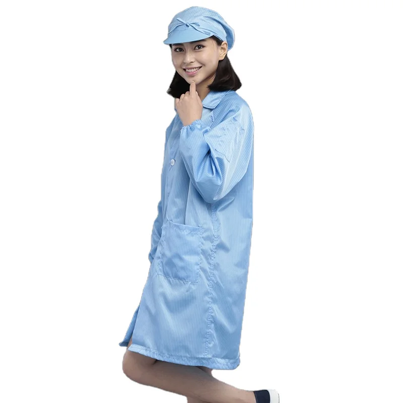 Fashion cheap grey light washable polyester ESD jacket pant antistatic workwear