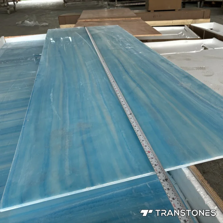 New Design Continue Veins Artificial Onyx Polished Translucent Blue Alabaster Wall Panel