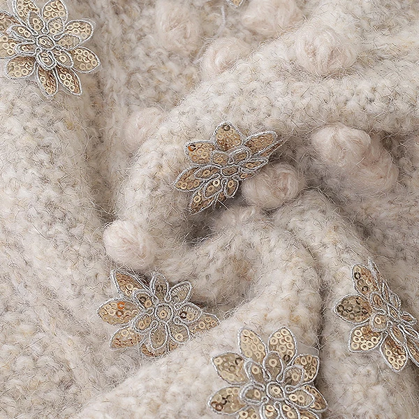 Korean style loose round collar lazy thick sweater crochet hair ball sequins sweater top women