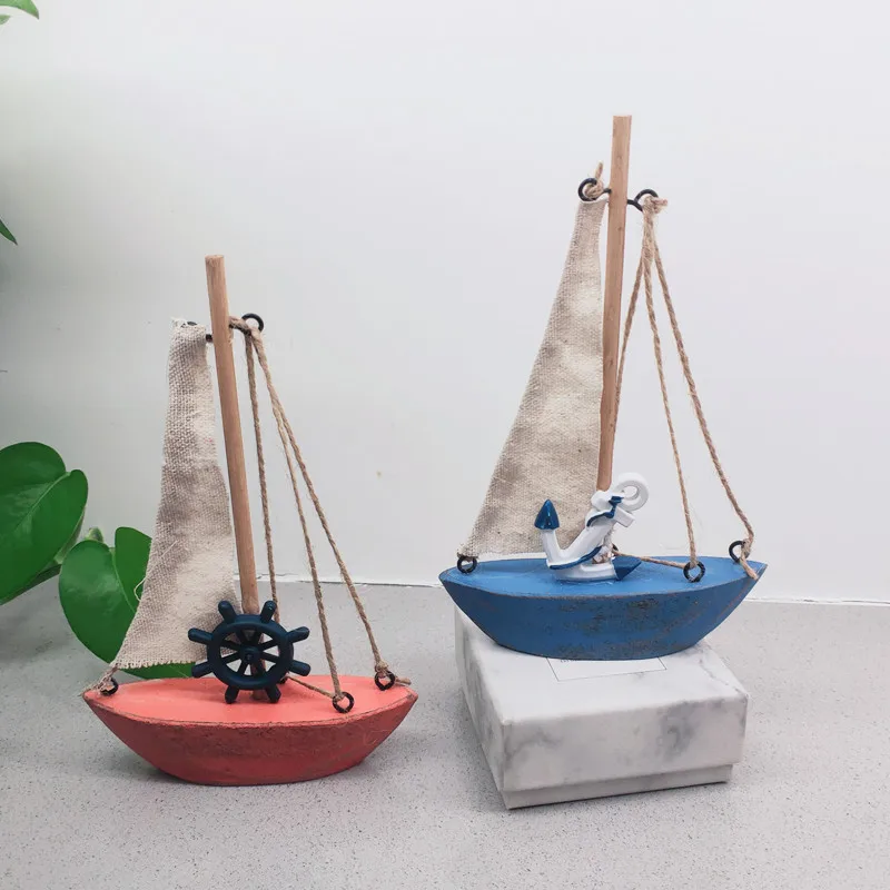 Creative home decoration shooting props Vintage colorful small sailboat wooden canvas boat model ornaments