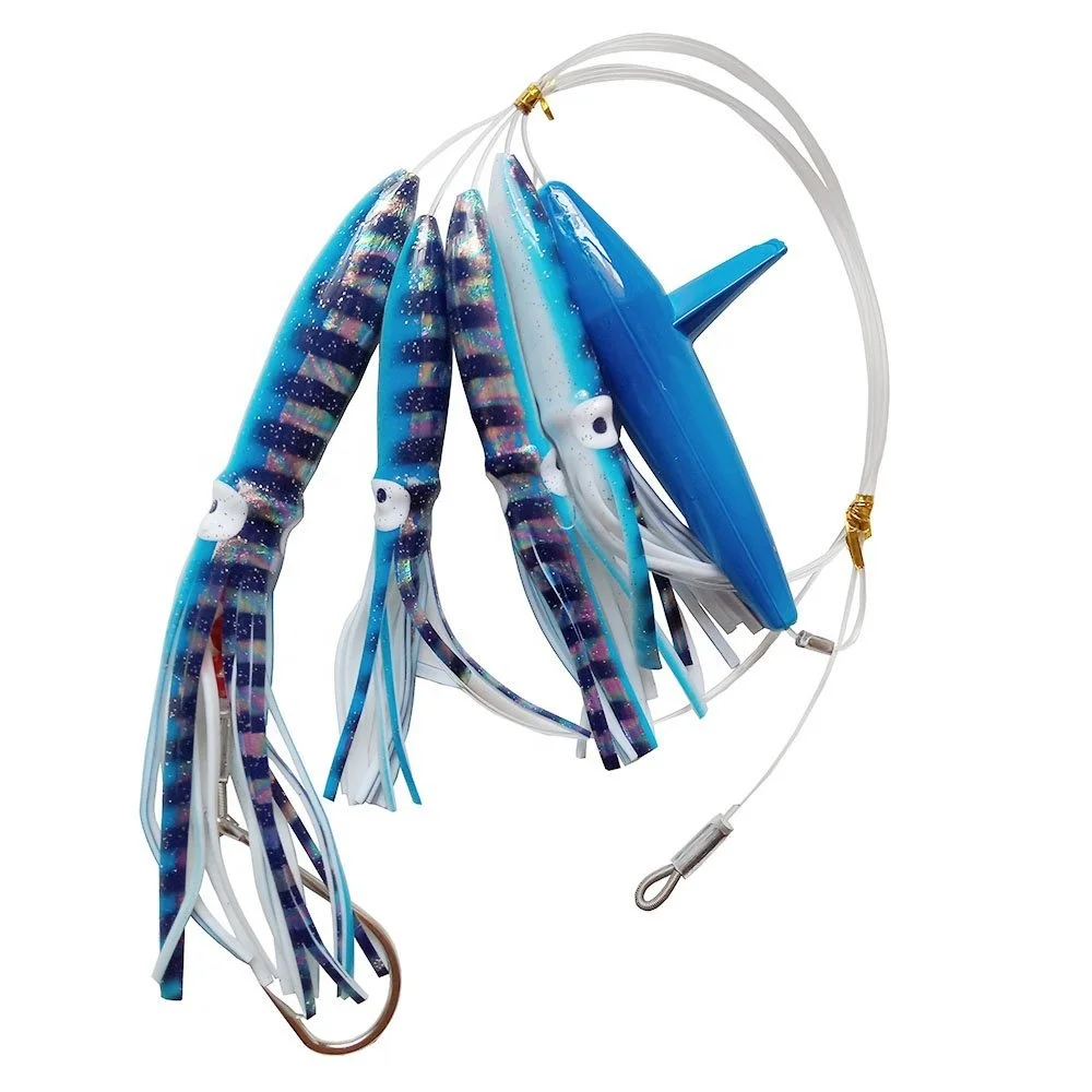 OEM squids sea bird teaser sets trolling fishing lure fishing tackle tuna marline Daisy Chain Rig hook bulb squid skirt factory