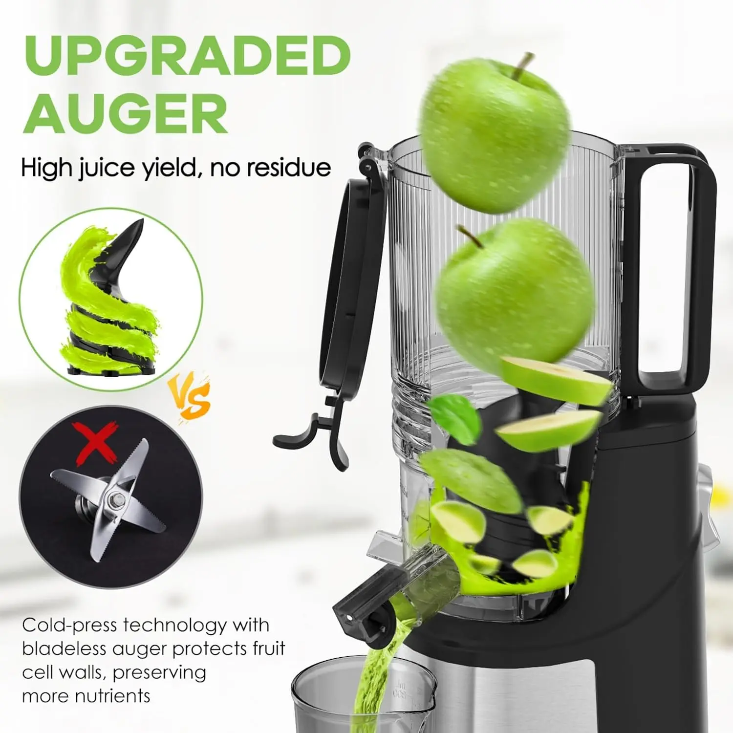 Masticating Juicer 350W Slow Cold Press Juicer with Extra-Large Feeding Chute Juicer Machines for Whole Fruits and Vegetables