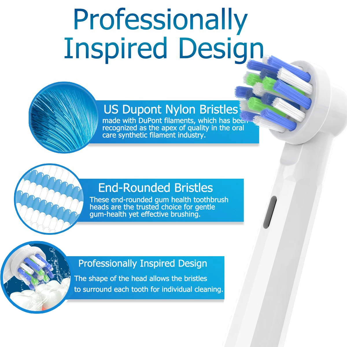 Good market heads for rotary electric toothbrush 360 degree spare heads copper-free EB50