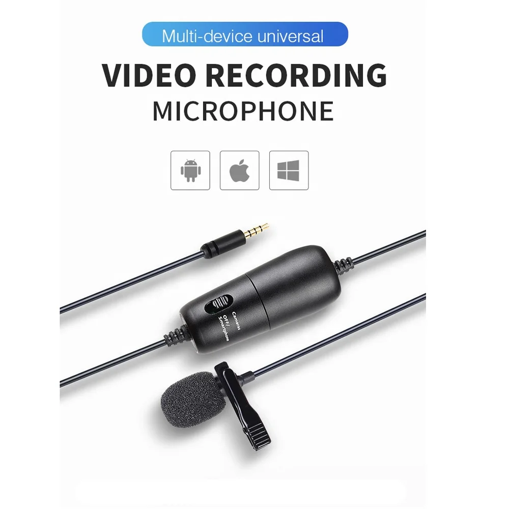 CNTEXON Professional Microphone 6M Lavalier Stereo Audio Recorder Interview Clip Microphone for camera smartphone laptop