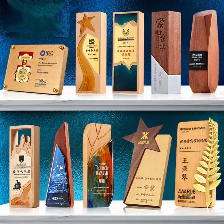 Hot Sale Customized Wooden Crystal Trophies To Make Award Souvenirs Honor Luxury Blank Wooden Plaques