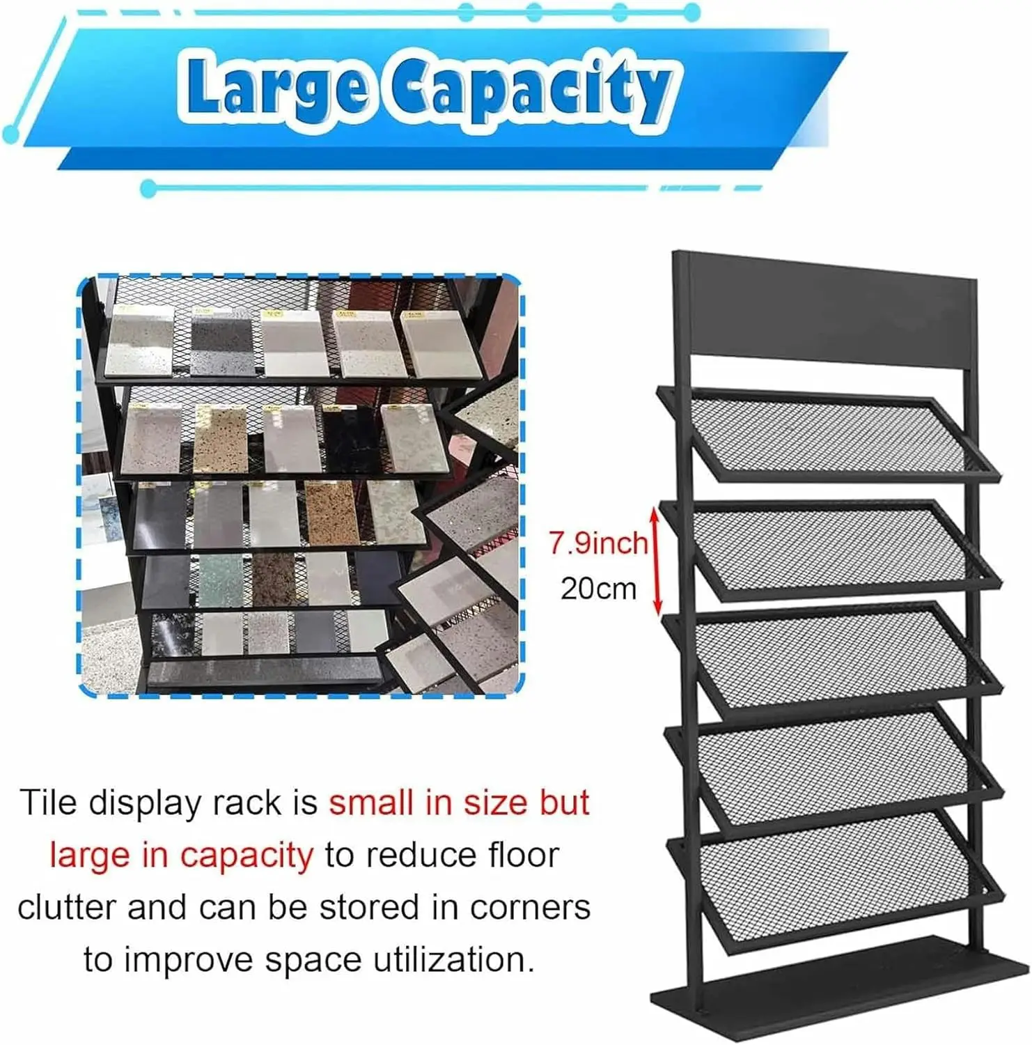 Showroom Large Capacity Floor Porcelain Ceramic Tiles Organizer Shelves Sample Display Rack Stand