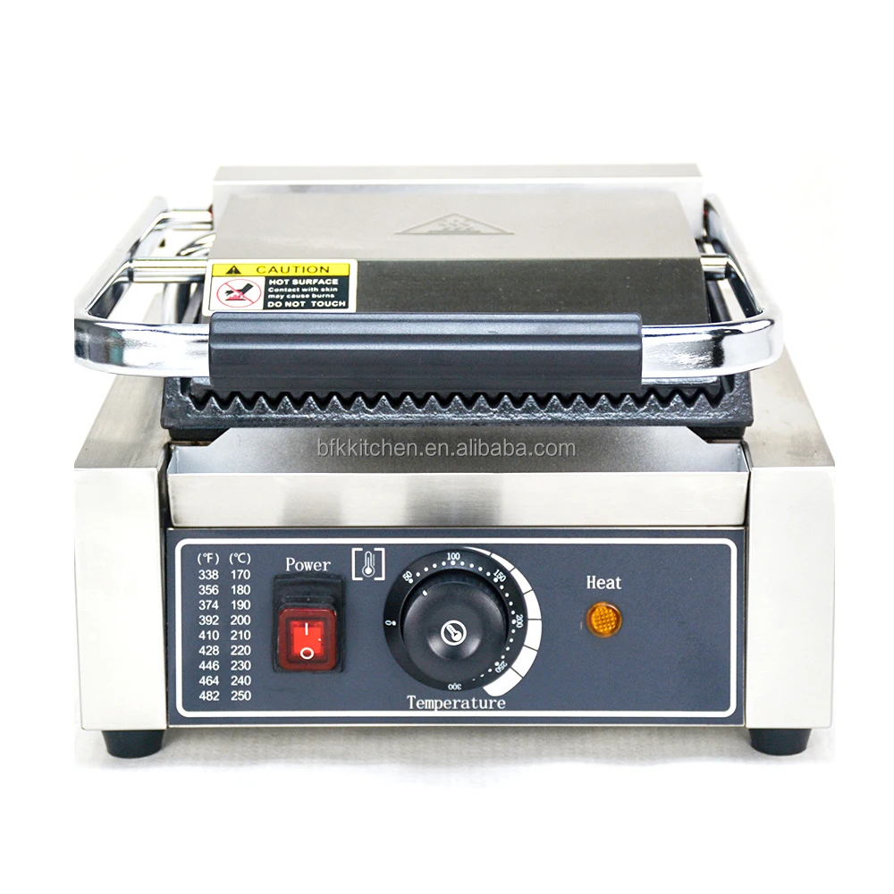 Bestfood Electric Panini Grill Commercial Single Electric Contact Grill With Full Grooved