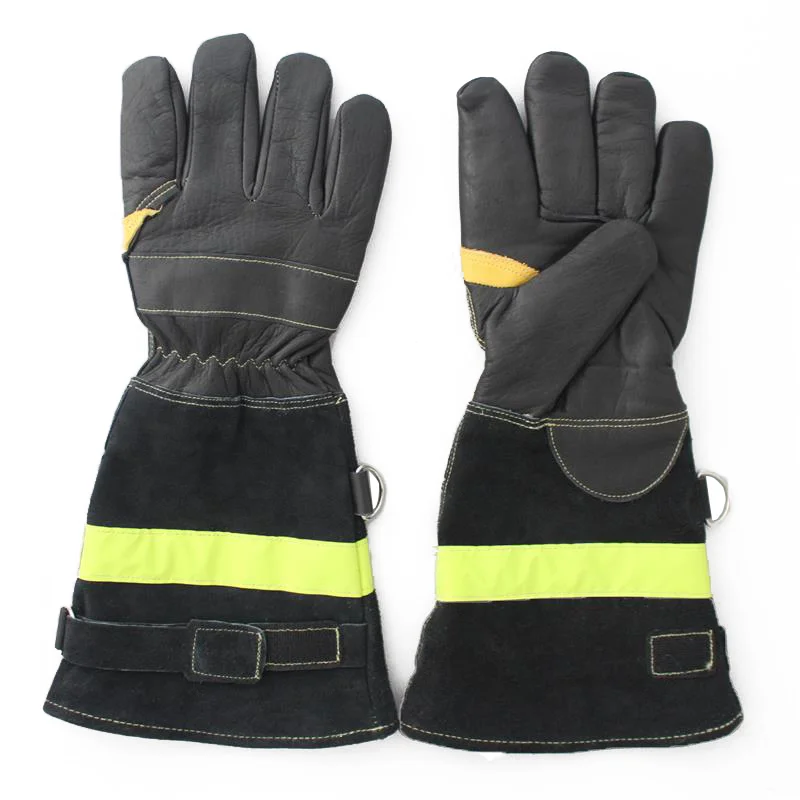 HI VIZ Cow grain Leather Long Sleeve firefighter gloves heat resistant Safety Work Gloves