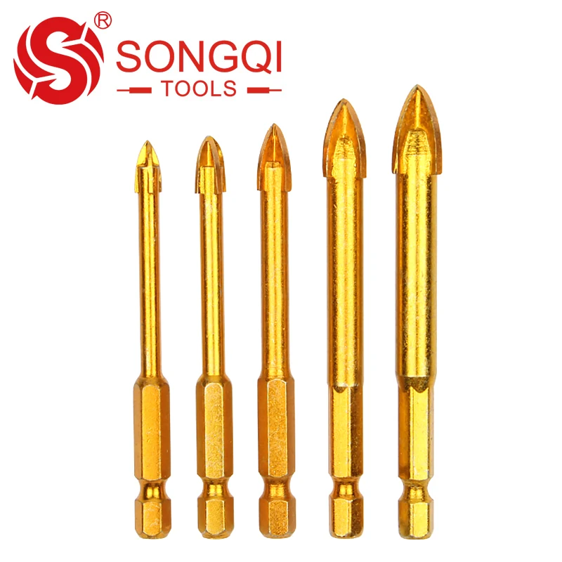 SONGQI Hex Shank Single Carbide Tip 5-12mm Glass Tile Drill Bit for Porcelain Glass Tile Ceramic Drilling
