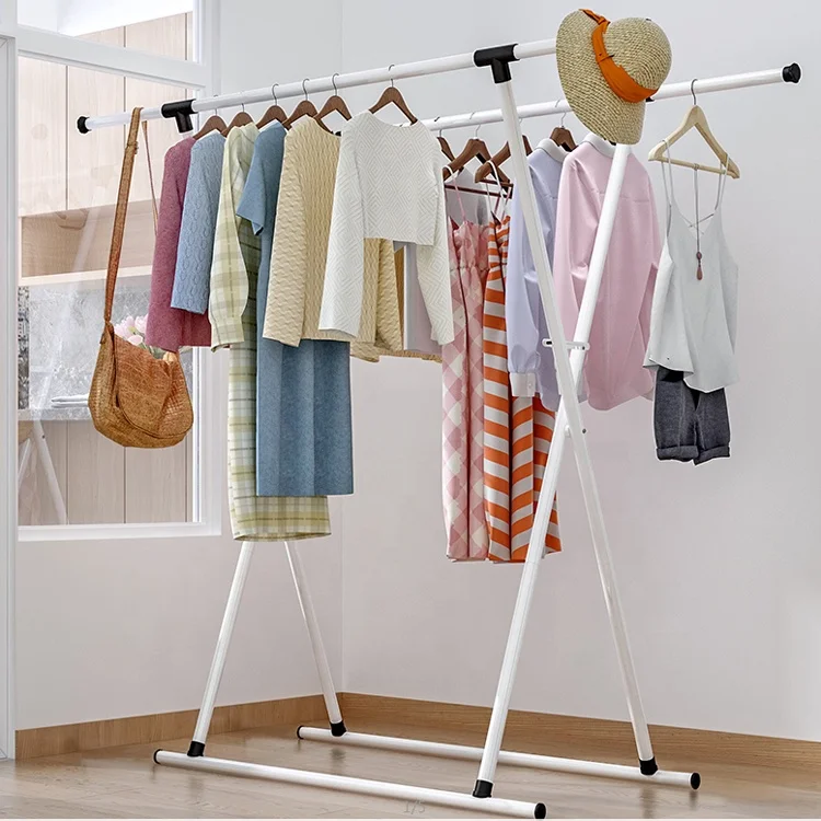 X Shaped Home Retractable Iron Double Pole Folding Clothes Drying Rack