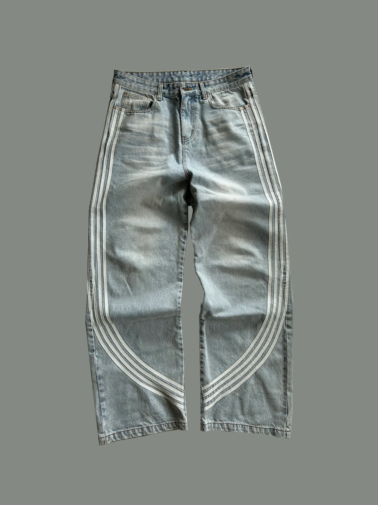 ZY manufactory cotton side striped straight leg unisex jean custom logo embroidery washed casual denim pants baggy jean trousers