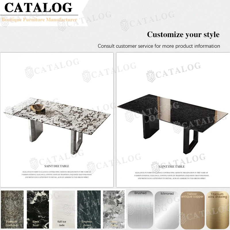 High Quality Large Stone Stainless Steel Dining Table Restaurant Natural Marble Creativity Dining Tables
