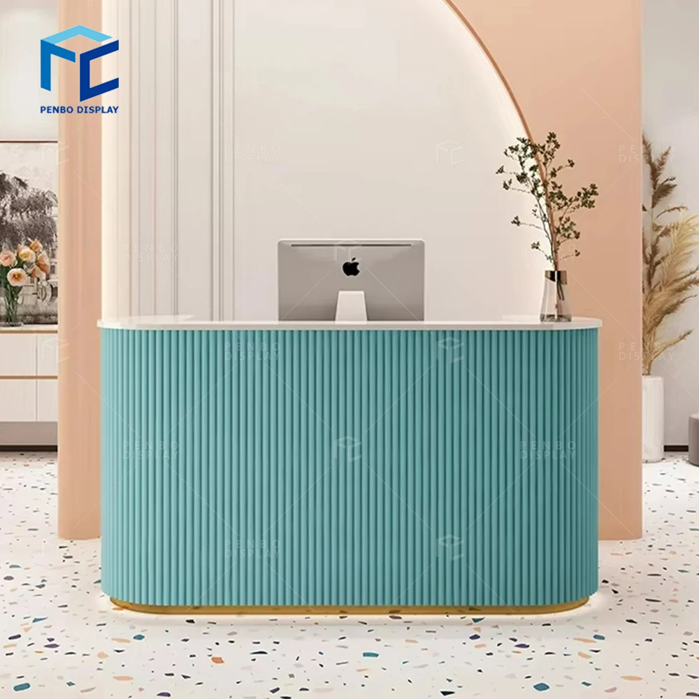 Luxury Pink Reception Desk Beauty Hair Salon Cashier Counter Small Clinic Reception Desk For Nail Salon