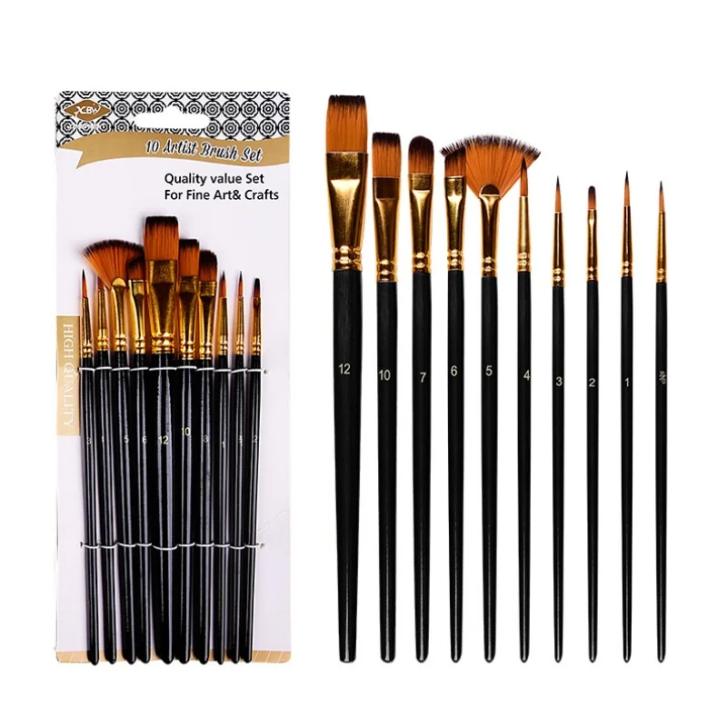 10 Pcs/set Watercolor Gouache Paint Brushes Set