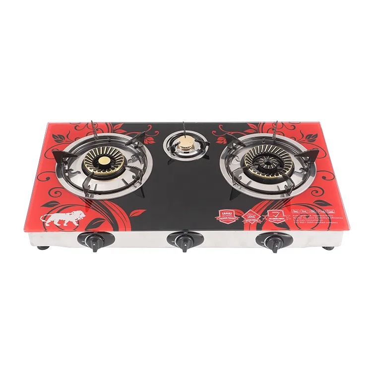 Commercial restaurant 10mm thickness tempered out door cheapest top stove cooker tabletop glass gas hob 3 burners